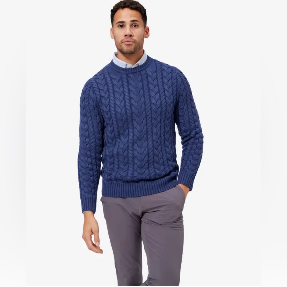 NWT Mizzen Main Sweater Mens XLarge Pullover Redford Cable Knit Blue Grandpop